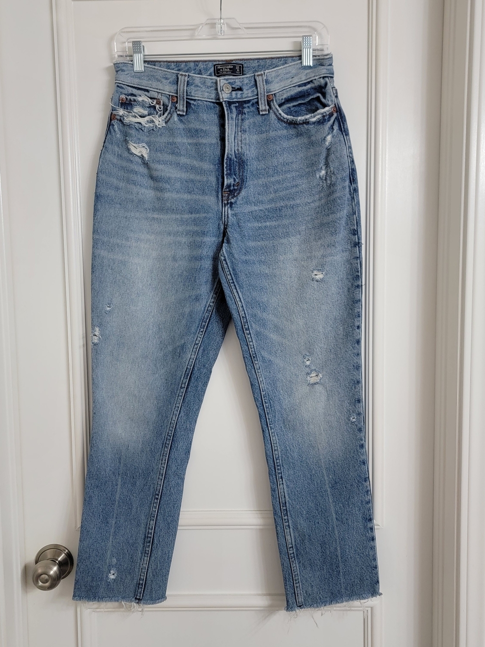 Abercrombie & Fitch Jeans Womens 27/4R High Rise Mom Distressed Raw Hem Denim